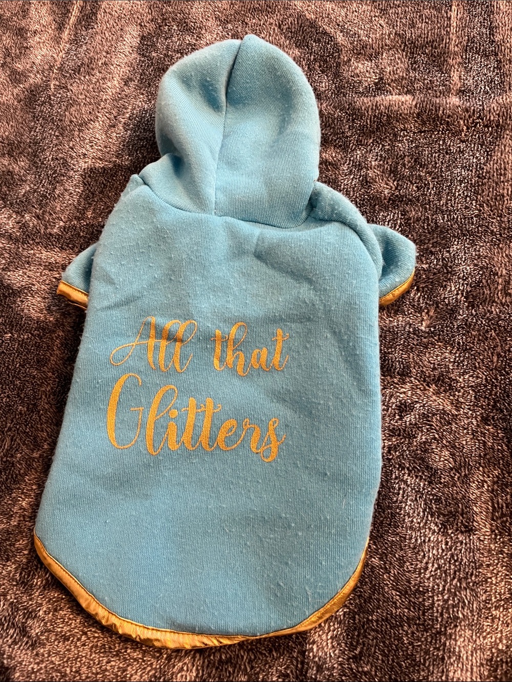 Blue "All That Glitters" Pet Hoodie lots of fuzz balls but still very cute